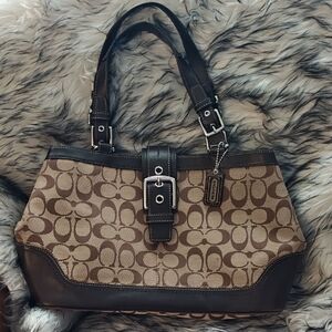 Coach Tan and Brown Signature Shoulder Bag